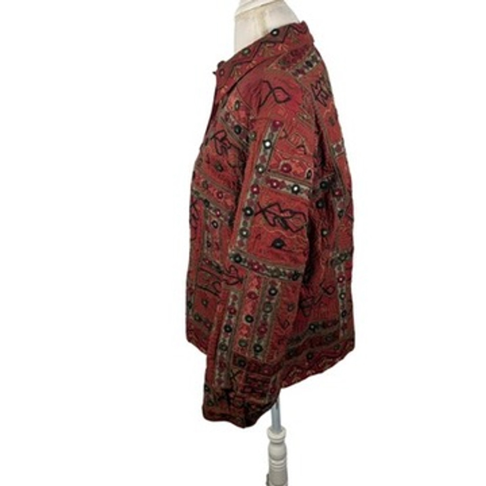 Chicos Rust Red Multi Embroidered Applique Jacket Vintage Boho Size 3 = XL - Picture 5 of 12